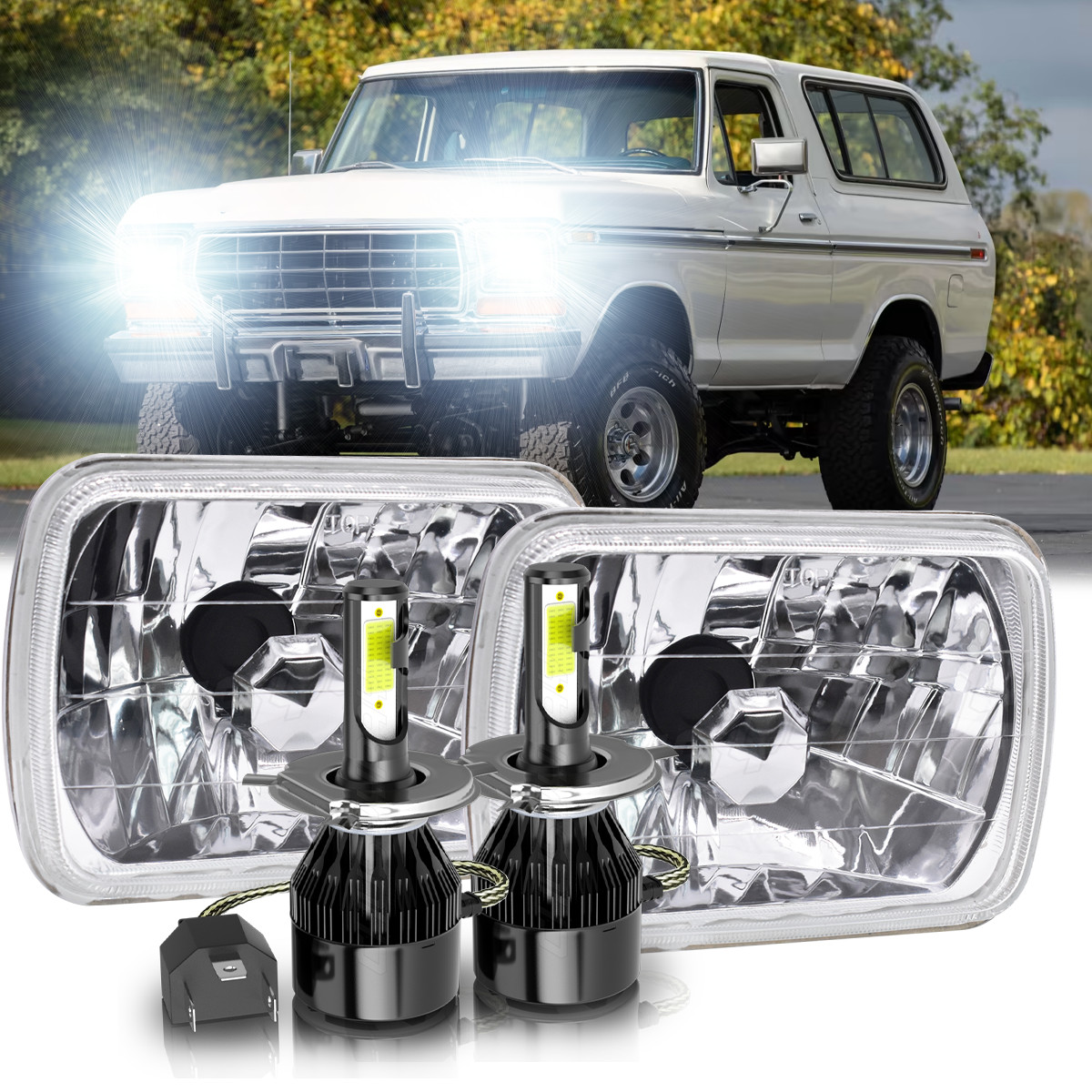 55W Pair 7×6 5×7 LED Headlights Hi-Lo Fit Chevy Express Cargo Van 1500 2500 3500