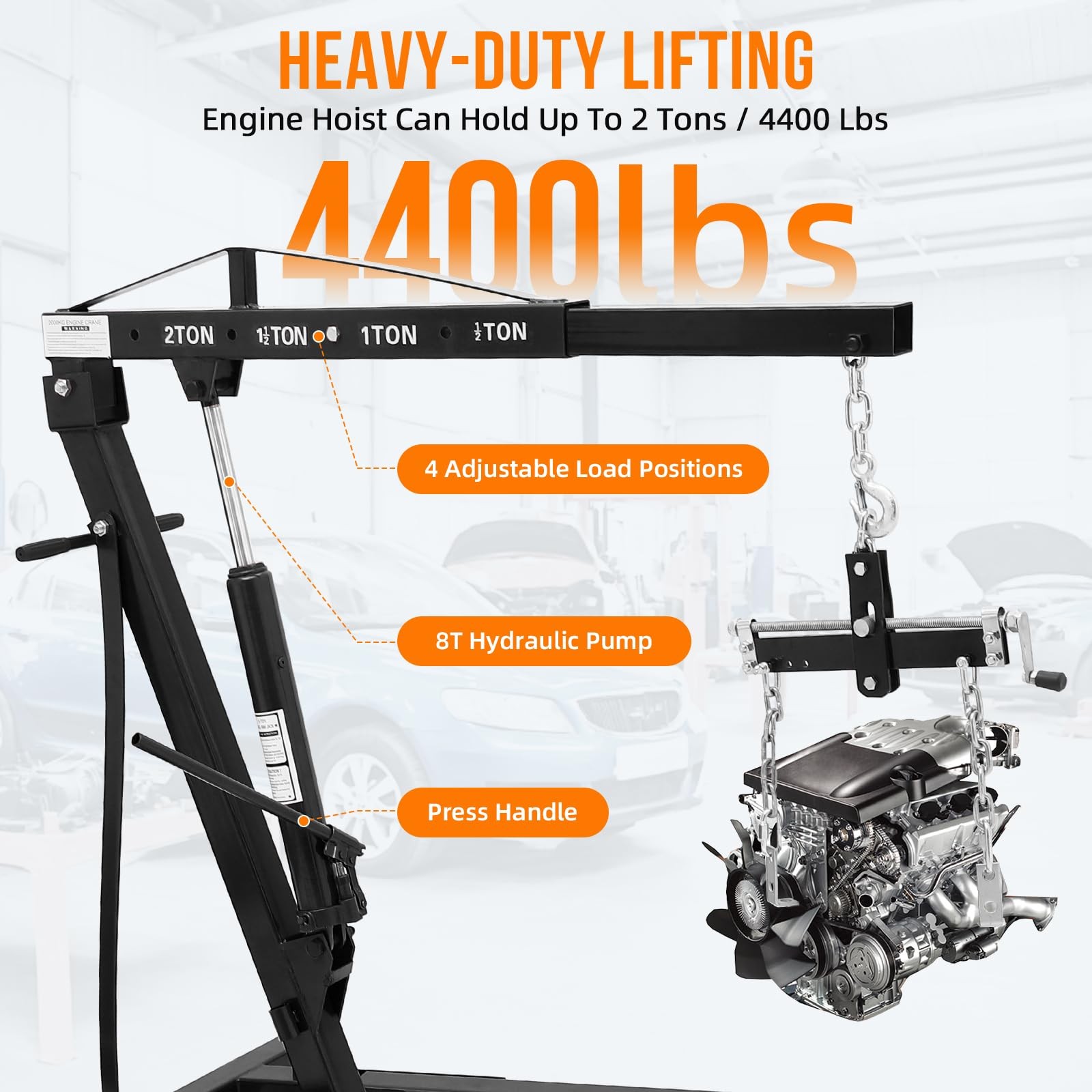 🚩2 Ton Steel Folding Engine Hoist with Lever Hydraulic Cherry Picker Engine Hoi