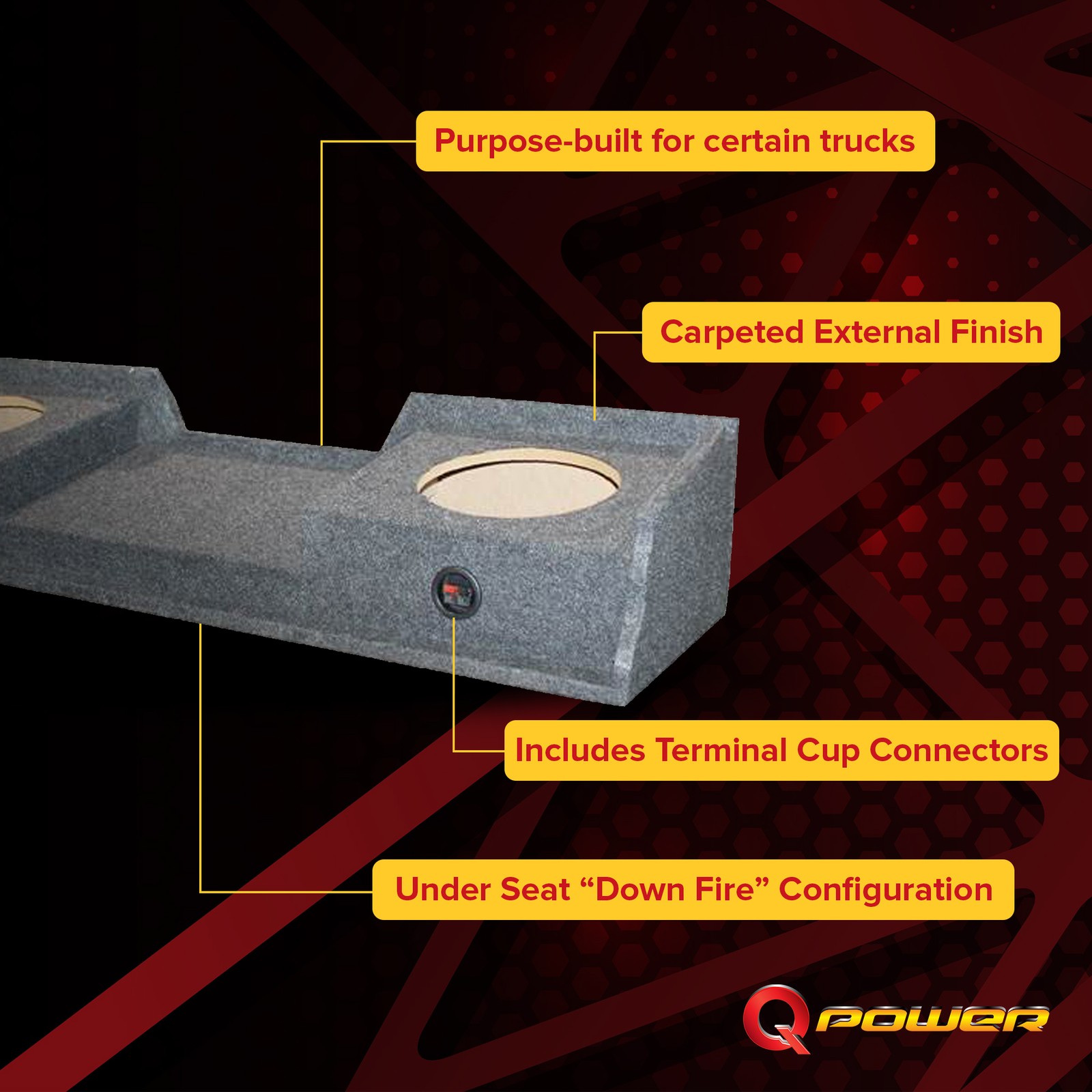 QPower GMC Chevy Silverado Ext Cab ’99-06 Dual Underseat Two 12″ Subwoofer Box