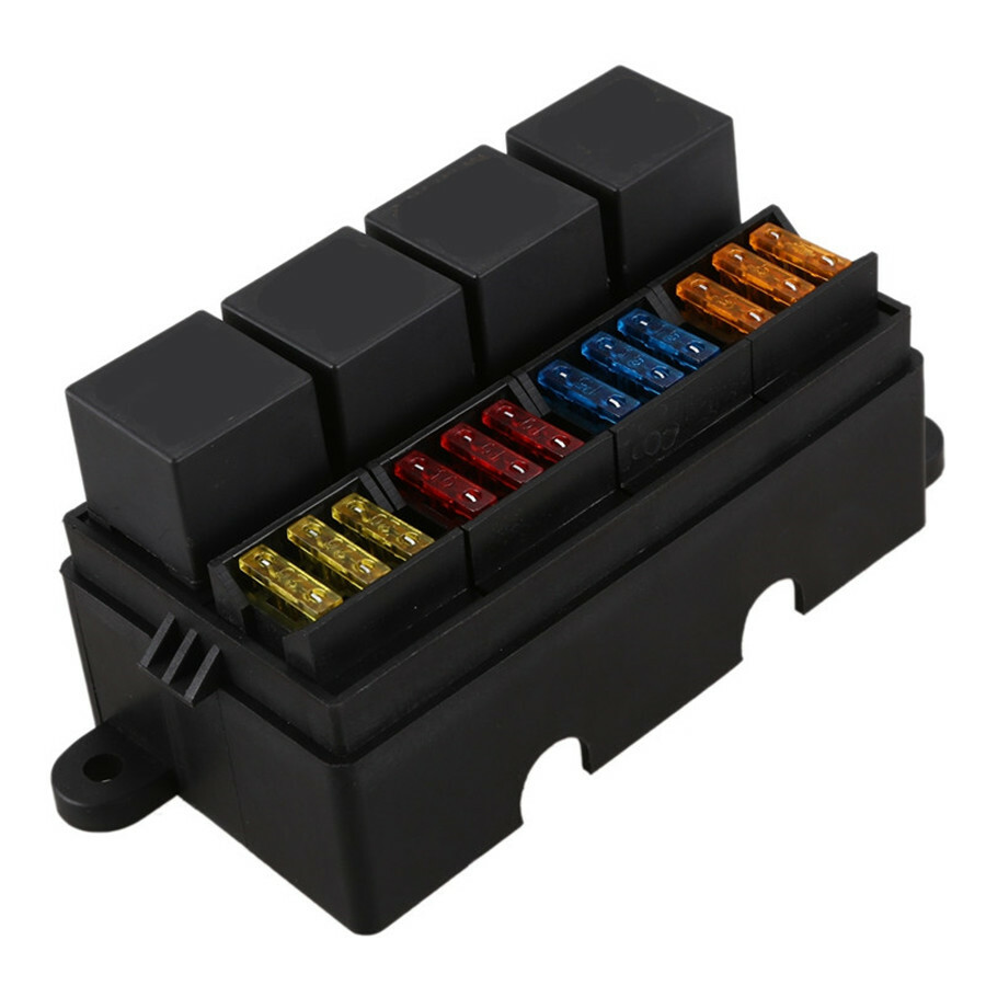 12-way Fuse Box 4-relay holder w/Spade Terminals & 12X Fuse, 4X 4Pin 40A Relays