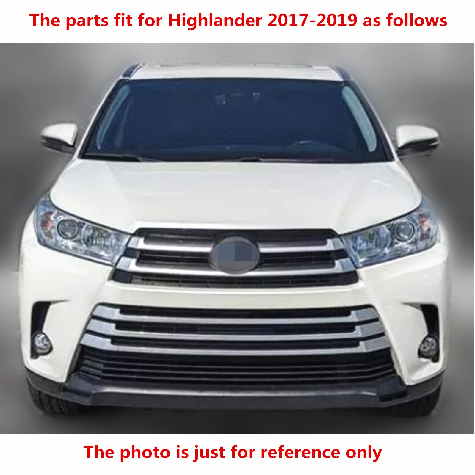 For Highlander 2017-19 Front Bumper Cover,Upper Lower Silver Grille&Fog Lamp Kit