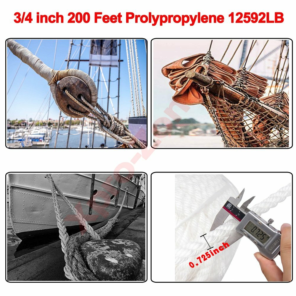 [3/4inch, 200ft] Polypropylene Rope 3 Strand Twisted Anchor Line, Anchor Rope US