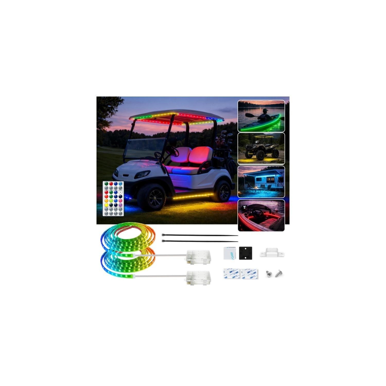 RGB Dream Color Golf Cart Canopy Lights with Remote, 2 Pack, Waterproof 6.56FT