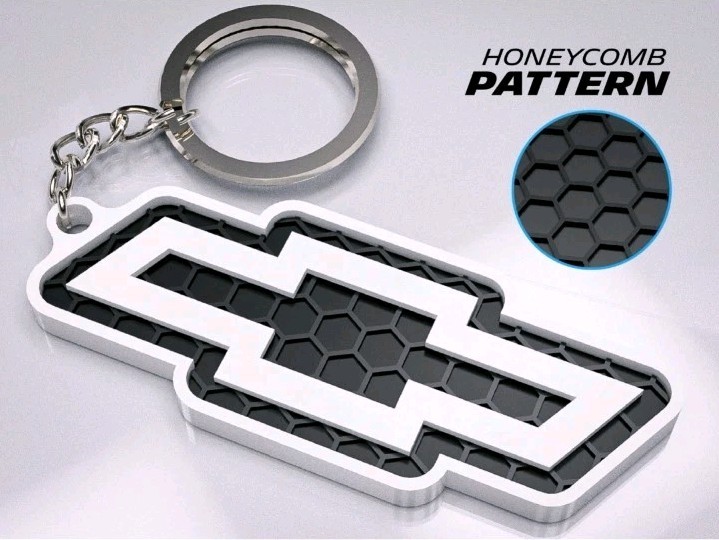 Chevy Logo Keychain 3D Honeycomb Style Car Key Ring Gift for Chevrolet Fans B&W