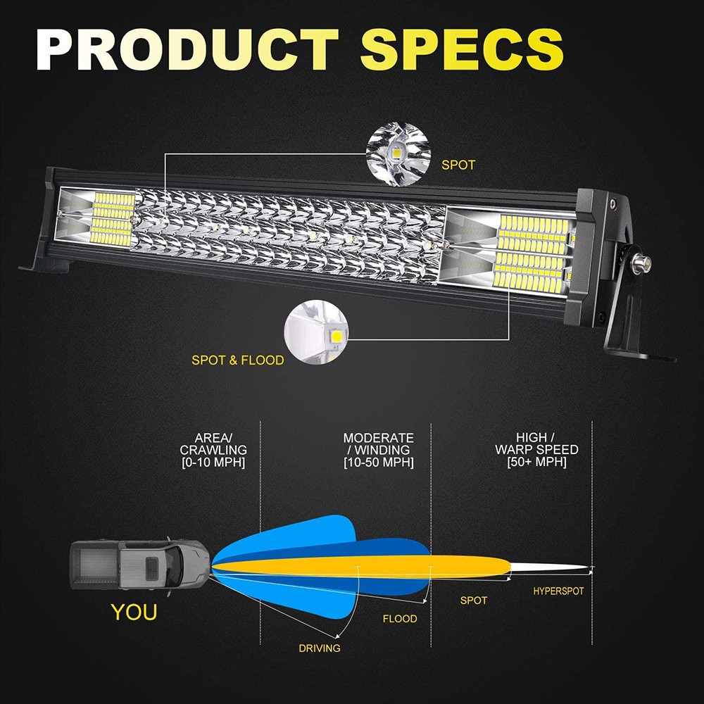 22inch LED Light Bar Spot Flood Combo +4″ Pods Offroad For Jeep Truck SUV+Wiring