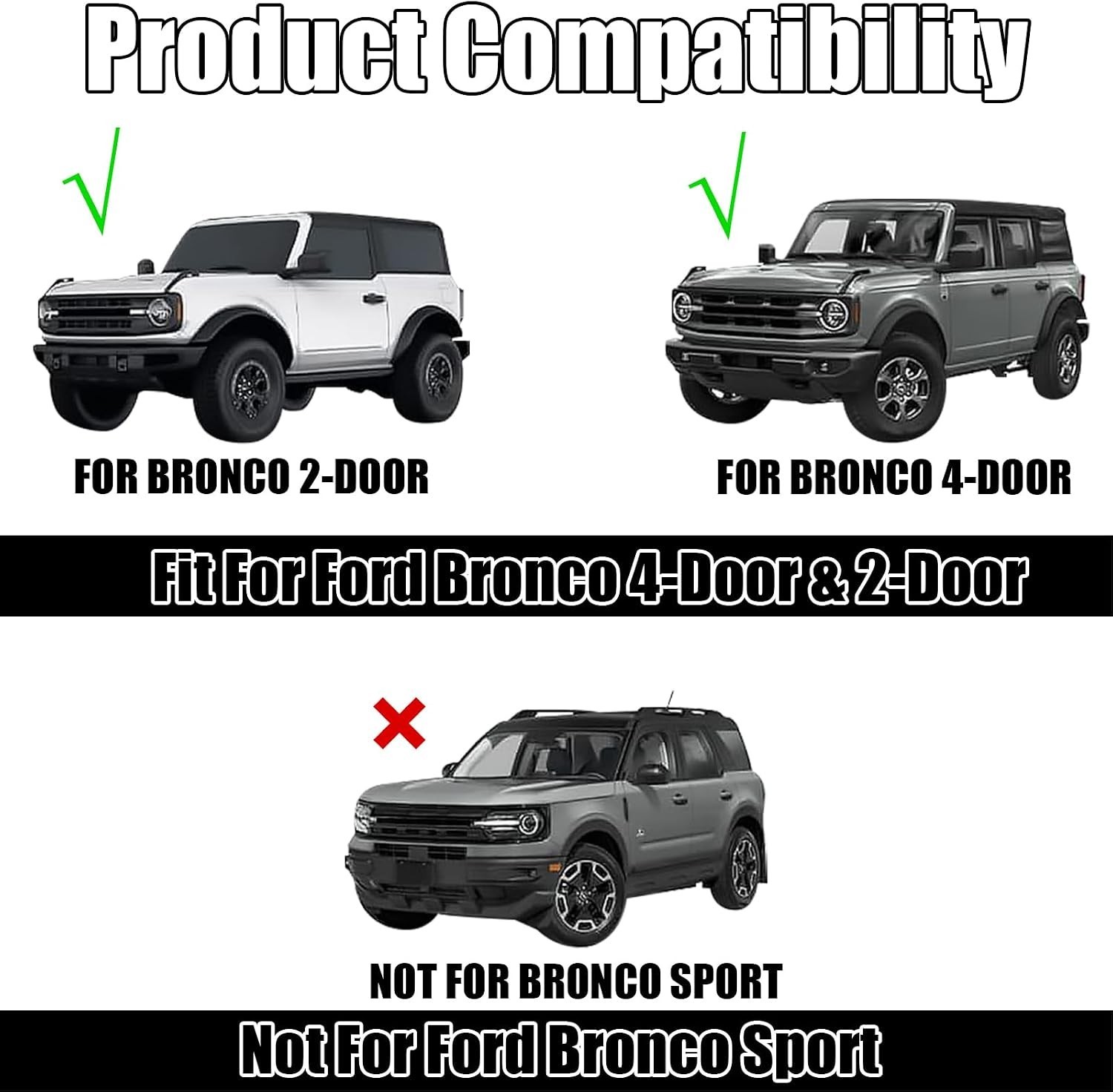 Hood Deflector Protector Ford Bronco 2/4 2026-2021 Matte Black Bug Stone Guard