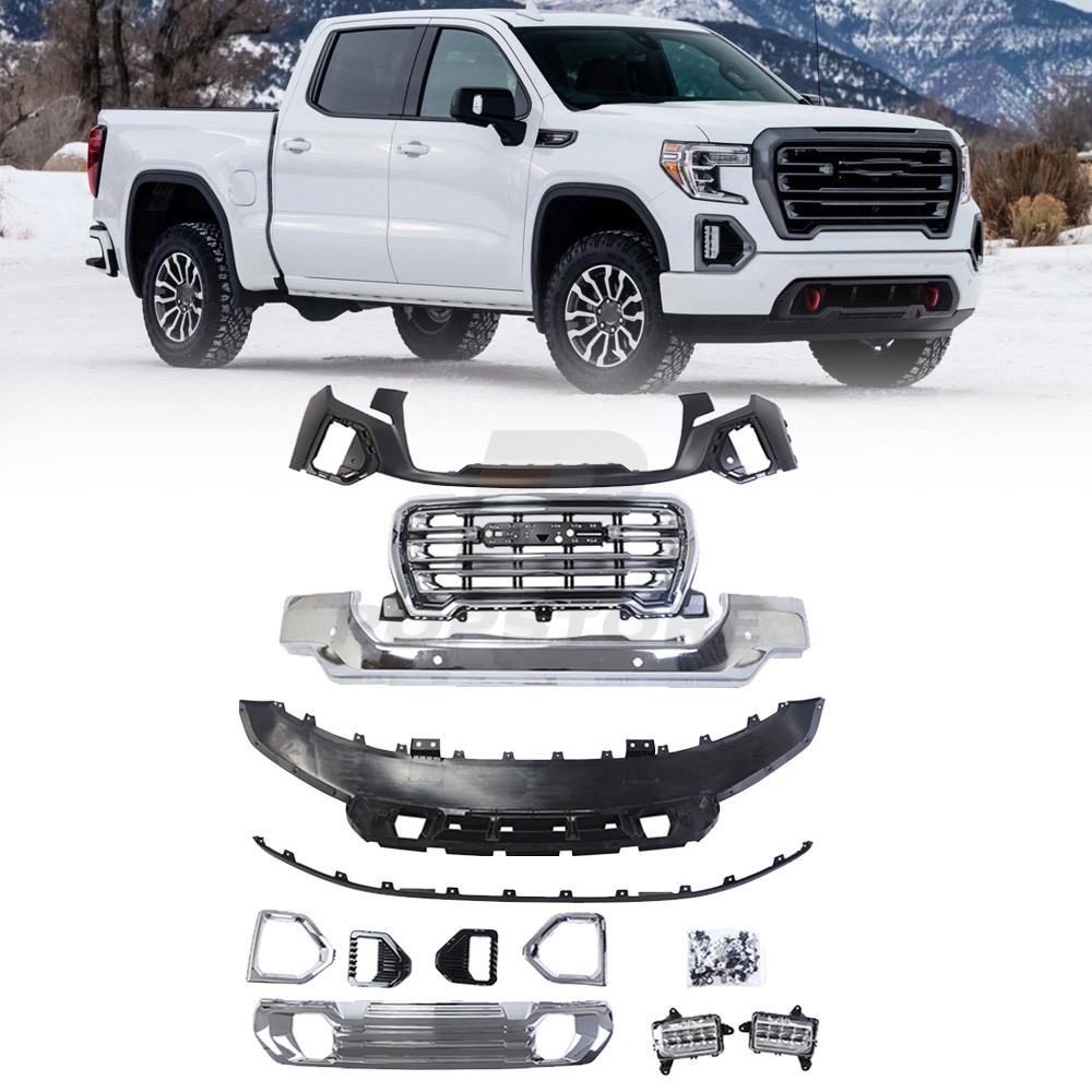 Front Bumper Cover Grille Assembly Kit Fog Lights For 2019-2021 GMC Sierra 1500
