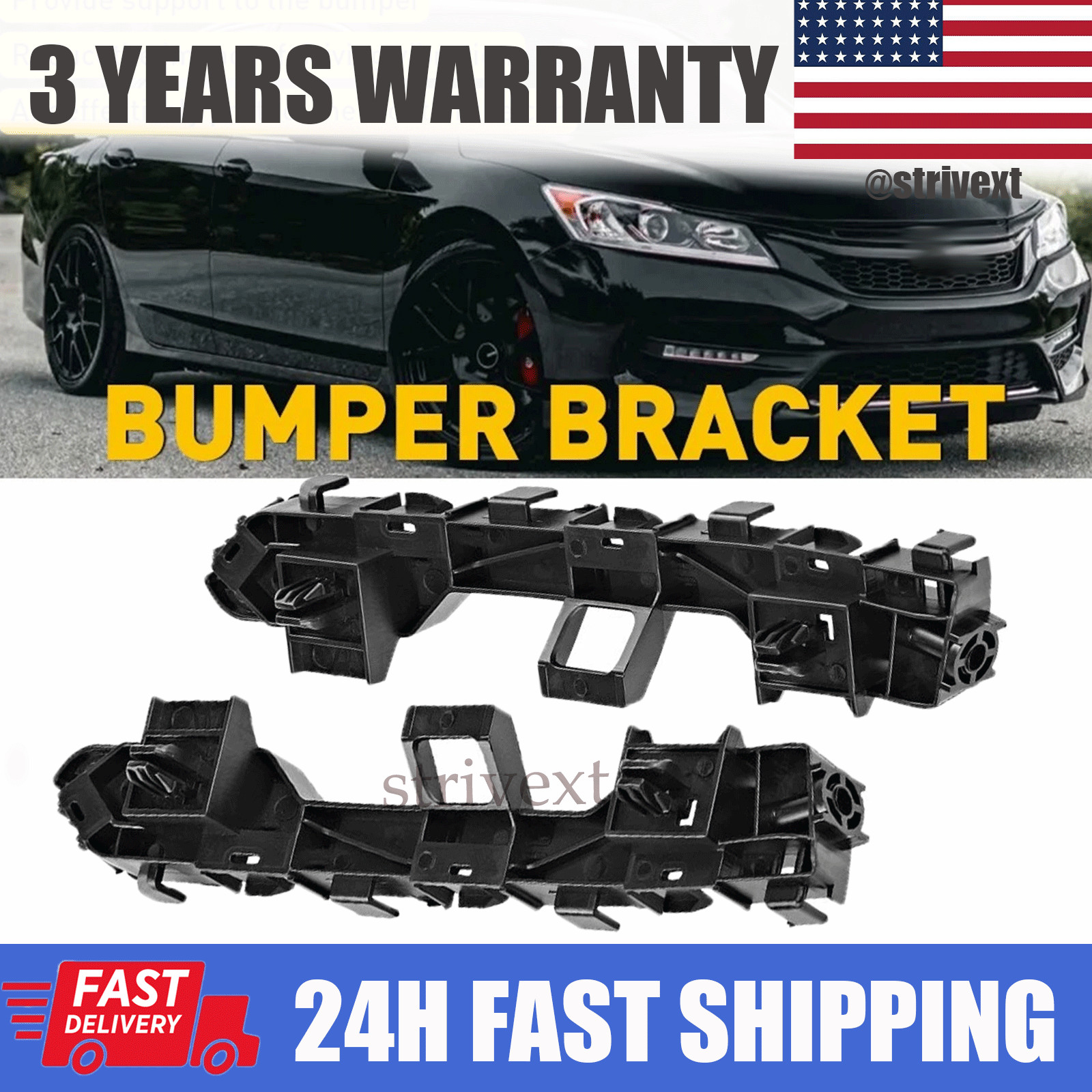 NEW For Accord Sedan 2013-17 Front Bumper Fender Brackets Support Beam 2PC Black