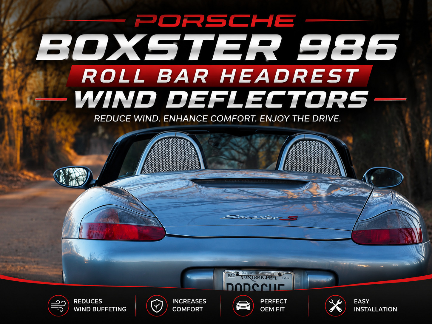 Porsche Boxster 986 Roll Bar Headrest Wind Deflectors – Left & Right Pair