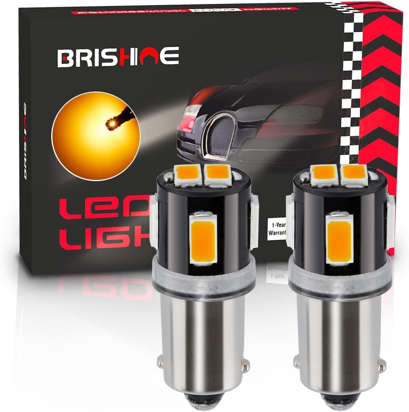 Extremely Bright BA9S LED Bulbs – 50,000 Hours, Amber Yellow Light, Easy Install