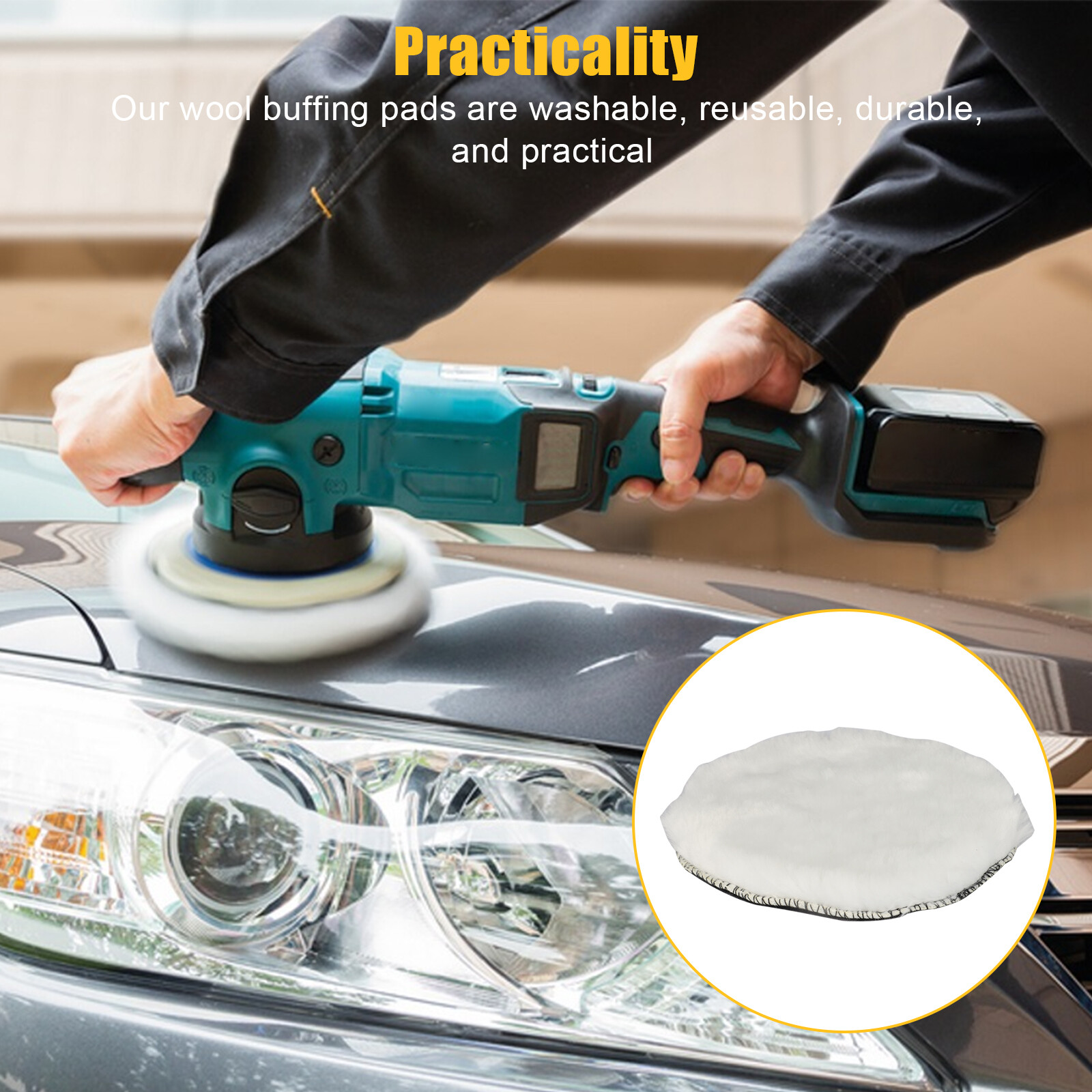 5x 6″ Car Polishing Pads Buffing Wool Wheel Mop Kit Bonnet Buffer Pad Polisher