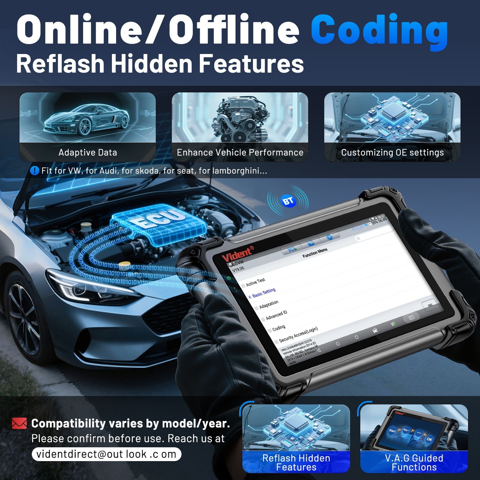 Vident 800Pro BT OBD2 Scanner Diagnostic Topology Mapping ECU Coding 40+ Resets