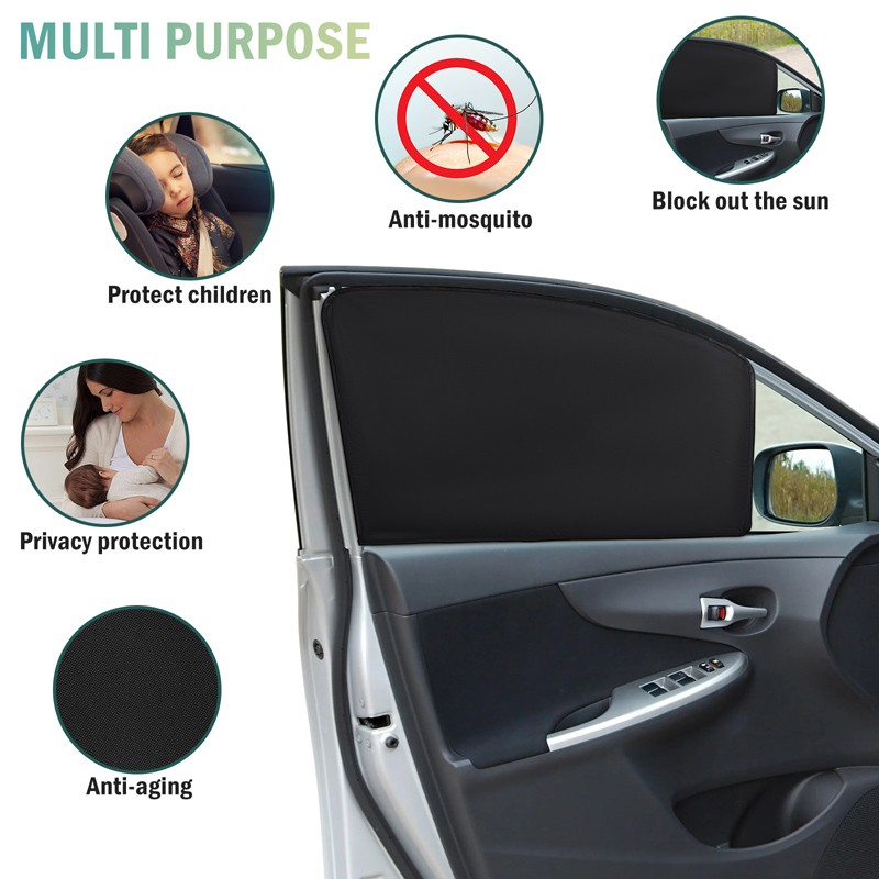 4PCS Car Sun Shade Curtains – 100% UV Protection Privacy Curtain Black