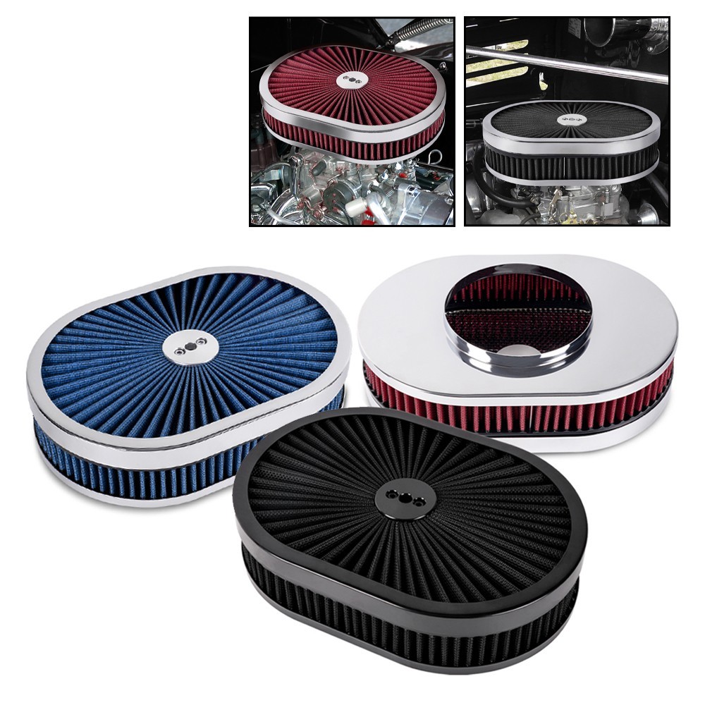 Air Cleaner Set 12″ Oval For 4-Barrel Carburetor 5-1/8″ Neck Washable Muscle