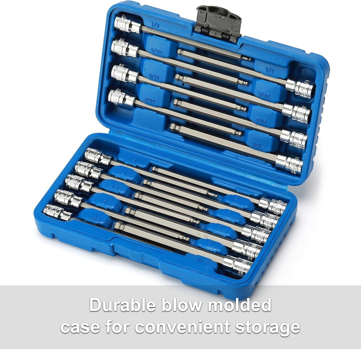 3/8″Drive Extra Long Ball-End Hex Bit Socket Set, 18 Piece Allen Socket Set, Met