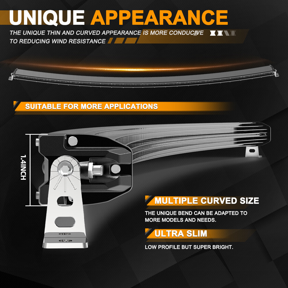 Single Row Curved 20″26″32″38″44″50″ LED Light Bar Slim Off Road Driving 4WD SUV