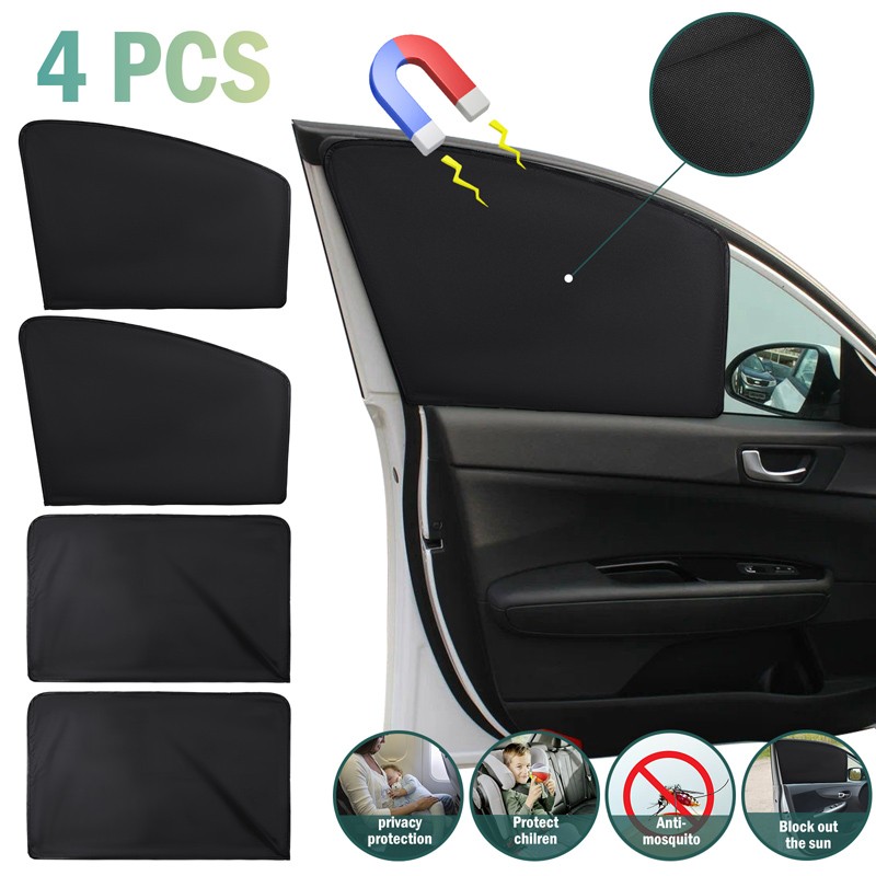 4PCS Car Sun Shade Curtains – 100% UV Protection Privacy Curtain Black