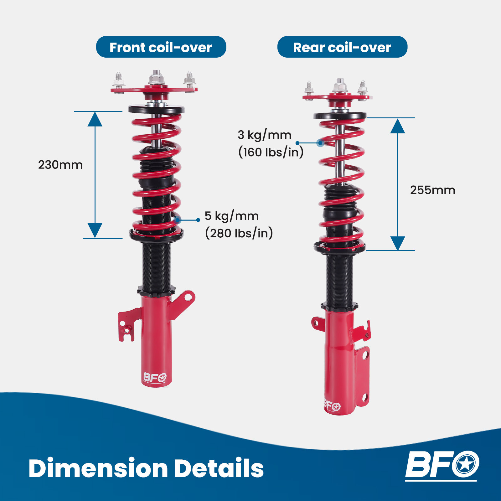 BFO Coilovers Lowering Kit For Toyota Camry 2007-2011 Full Height Adjustable