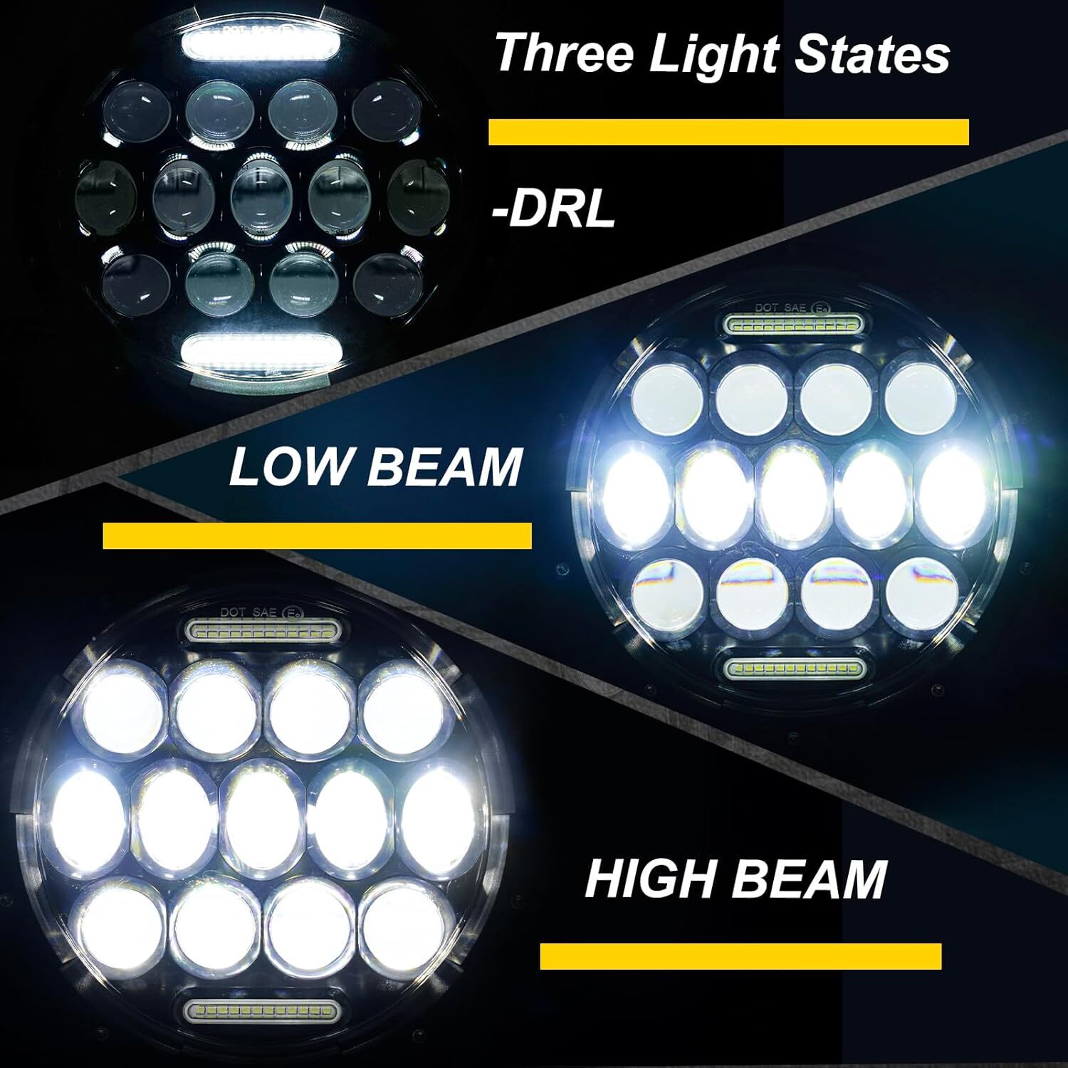 Pair 7″ Inch Round LED Headlights Halo Angle Eyes For Jeep Wrangler JK LJ TJ CJ