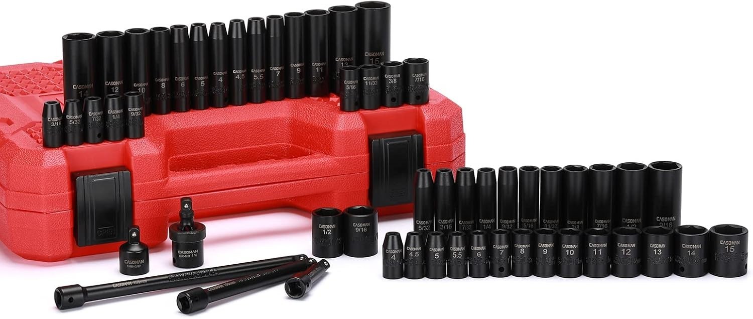 55PCS Socket Set, 1/4-Inch Drive, Cr-V Steel with Deep & Shallow Sockets