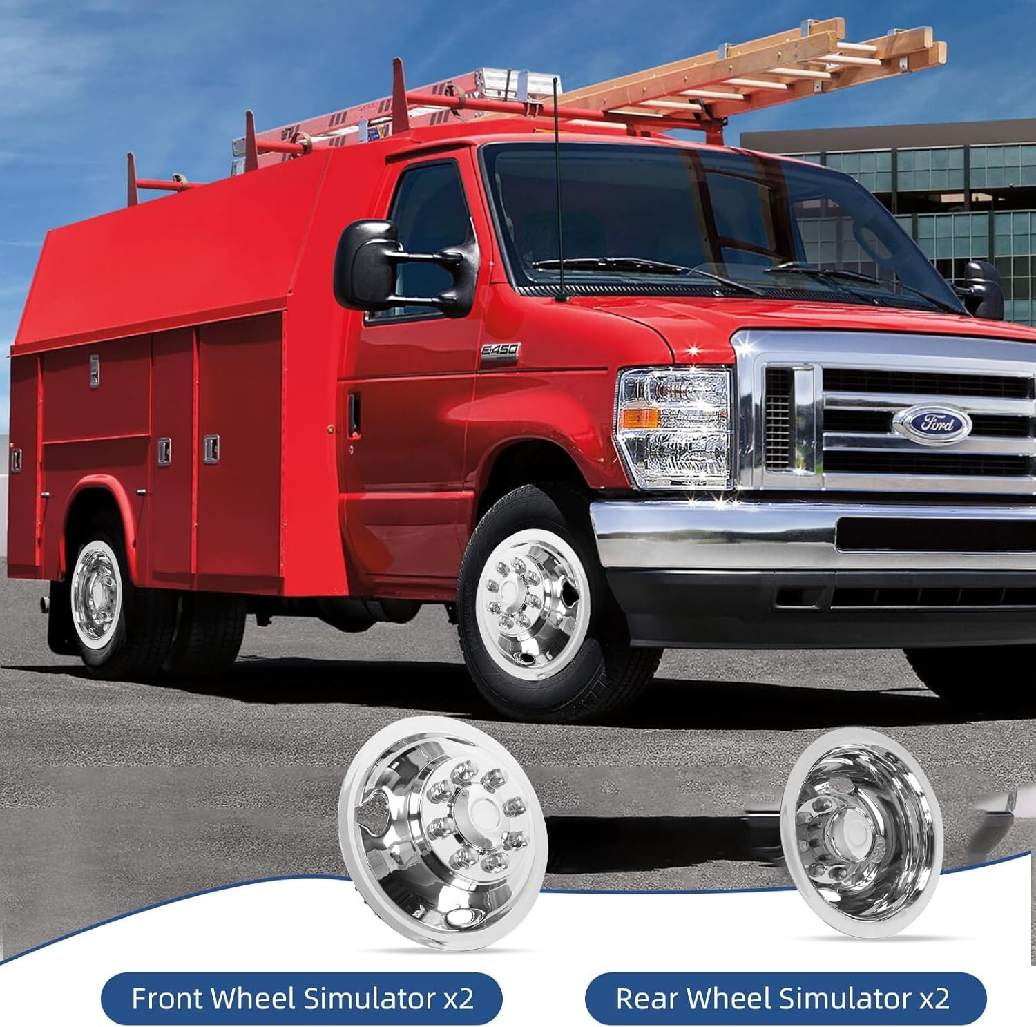 16” Ford E350/E450 2008-2025 Stainless Steel Dual Wheel Simulator Snap on 8 Lug