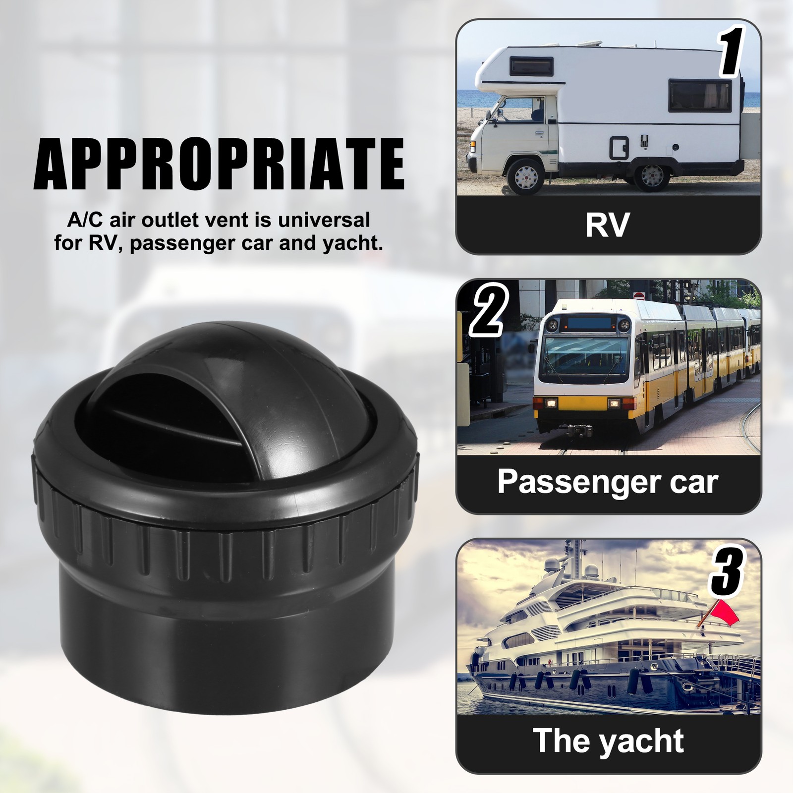 60mm Round AC Air Outlet Vent Louvered Dashboard Knob for RV Boat Yacht Black
