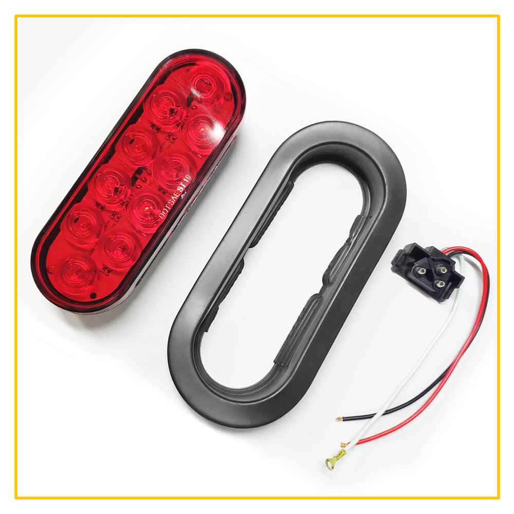 2 Red 6″ Oval Trailer Lights 10LED Stop Turn Tail Truck Sealed Grommet Plug ip67