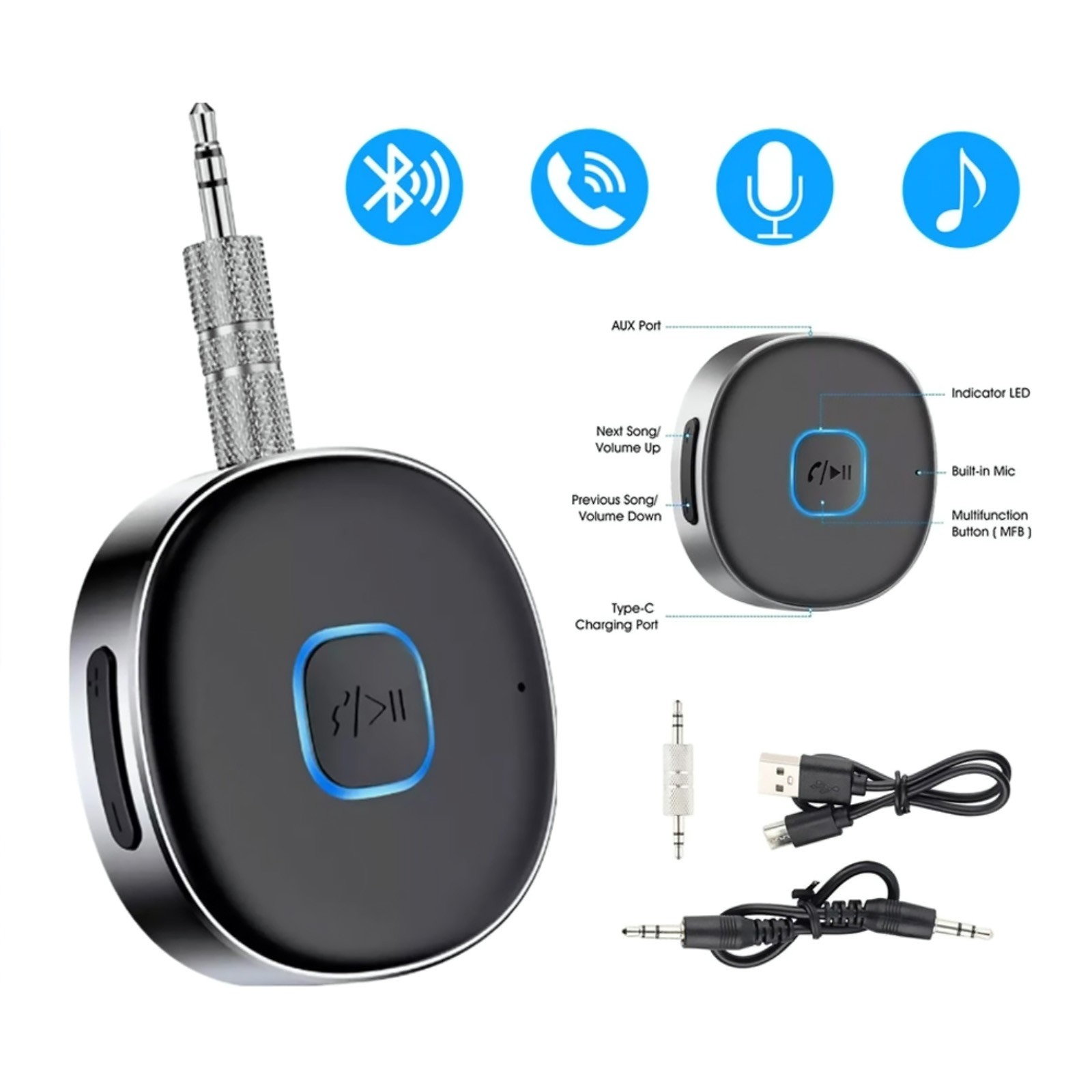 For Bluetooth 5.0 Audio Receiver 3.5mm Aux Adapter For Car Home Stereo System