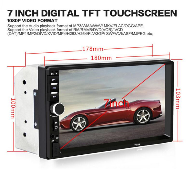 Car Video MP5 Player 2 Din 7″ Touchscreen FM Bluetooth Radio Audio Stereo Camera