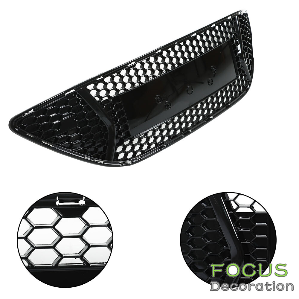 For 2013 14 Ford Focus Front Upper Bumper Grille Glossy Black Grill ABS Plastic