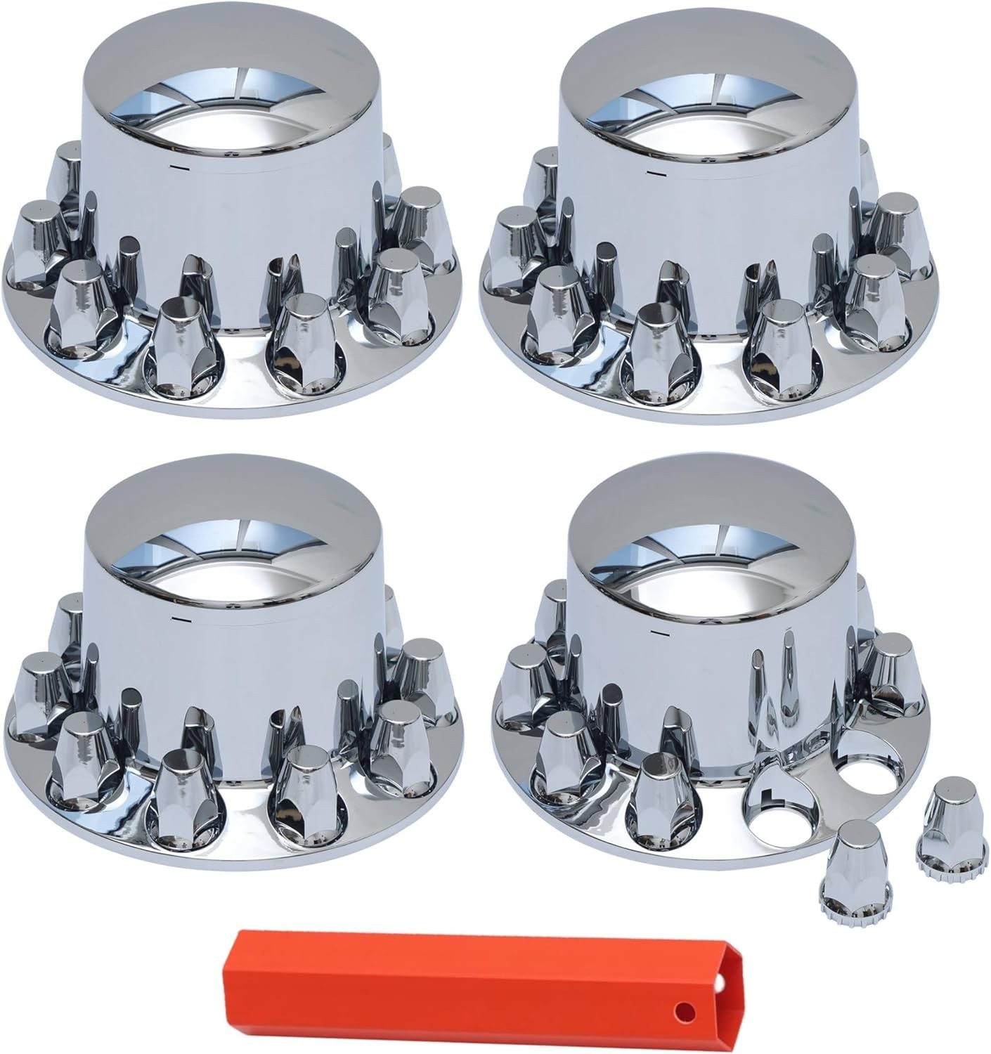 4 Rear Chrome 33mm Axle Wheel Covers w/ Thread on Lug Nut Cover for Semi Trucks