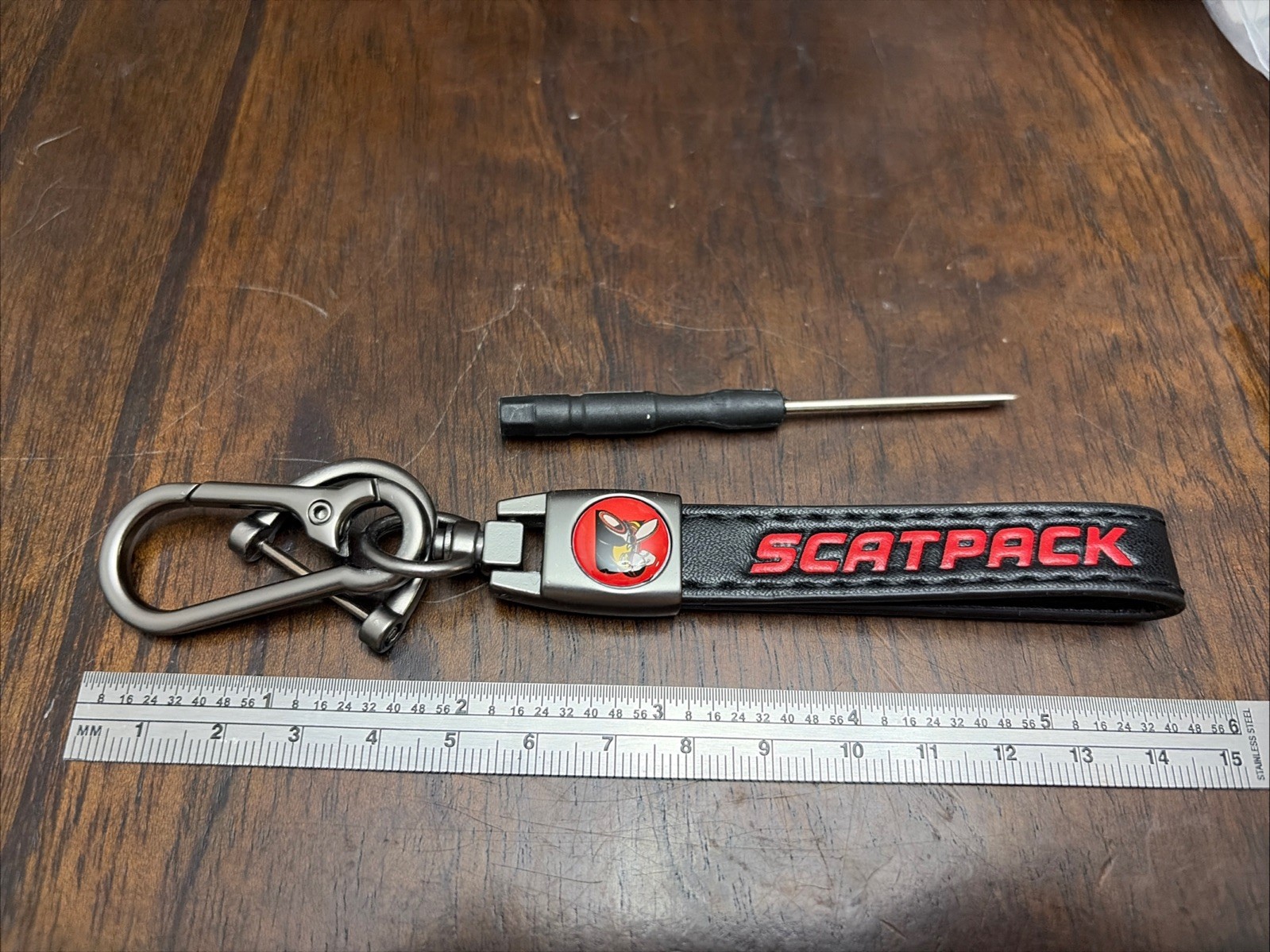Scat-Pack Challenger Black Leather & Metal Strap Key Chain Keychain Key-Ring