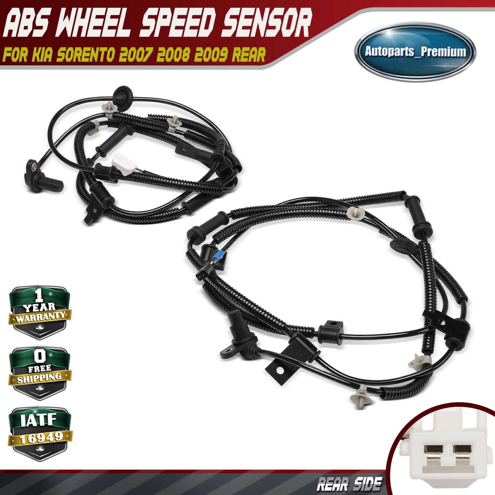 2Pcs Rear Driver & Passenger ABS Wheel Speed Sensors for Kia Sorento 2007-2009