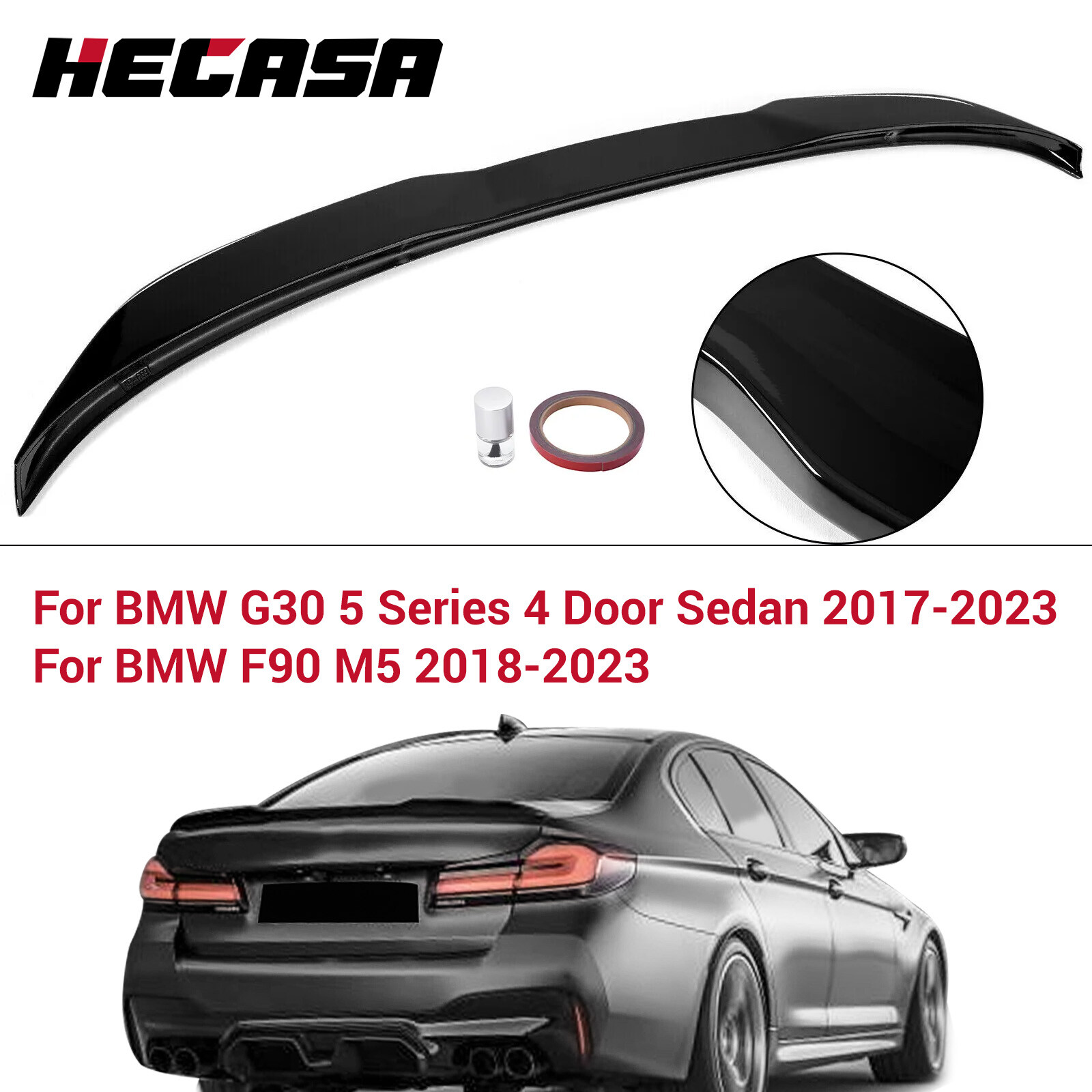 M Style Rear Trunk Spoiler Gloss Black For BMW G30 5-Series F90 M5 Sedan 17-23