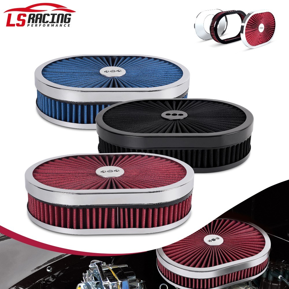 Air Cleaner Set 12″ Oval For 4-Barrel Carburetor 5-1/8″ Neck Washable Muscle