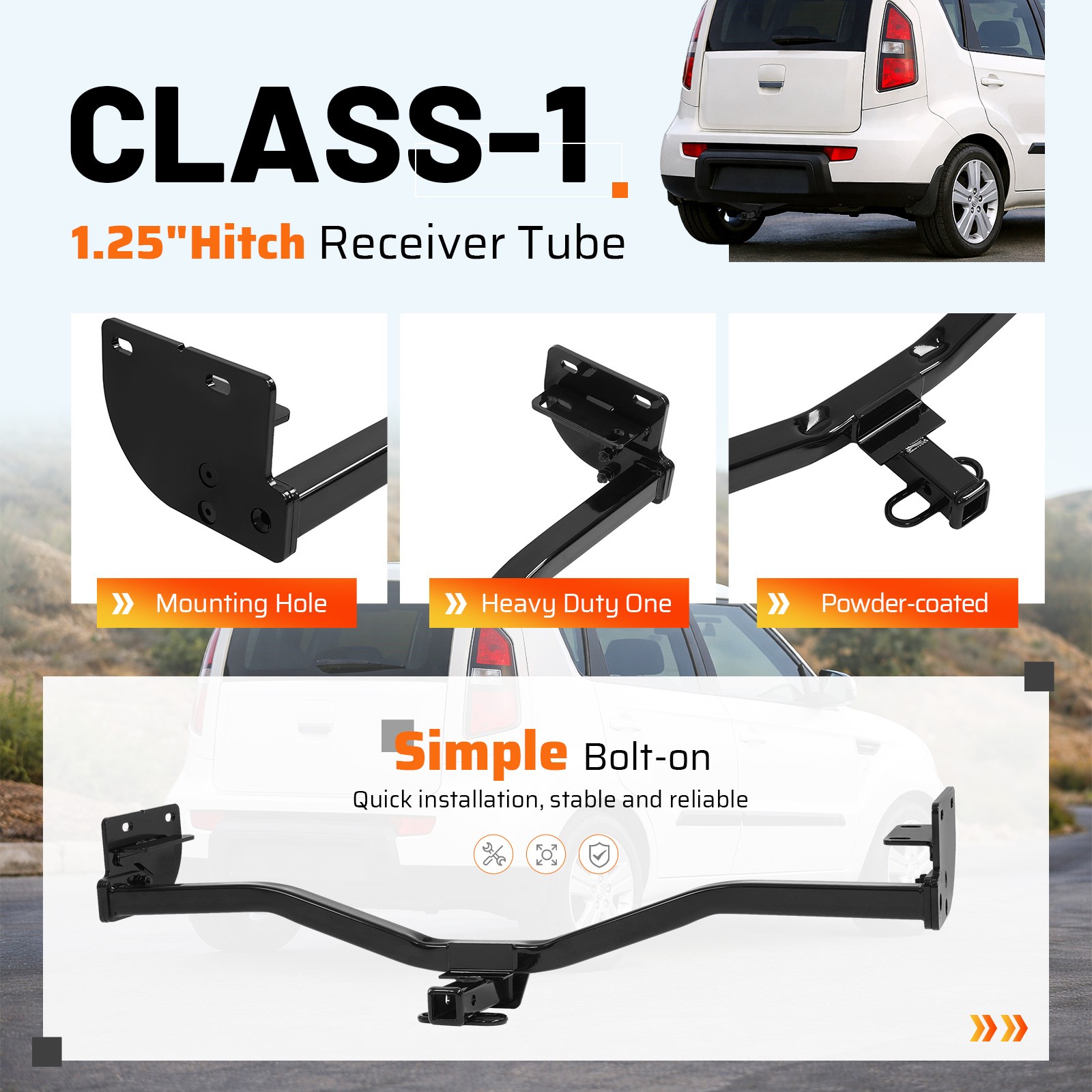 For Kia Soul 2010-2013 Class 1 Trailer Hitch Rear Bumper Tow Receiver 1.25″