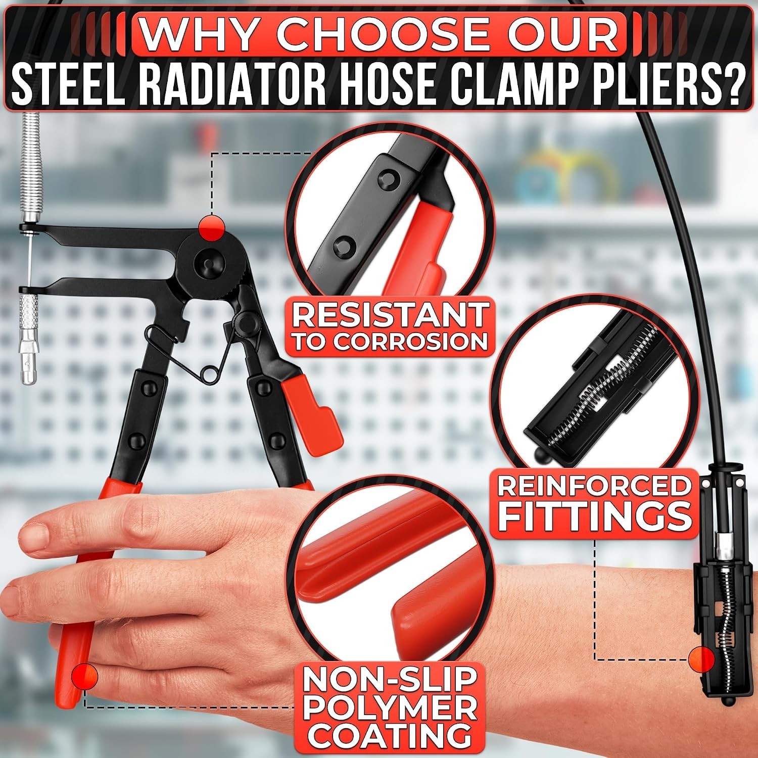 Versatile Radiator Hose Clamp Pliers, Fits 0.39″-1.97″ Clamps, Carbon Steel