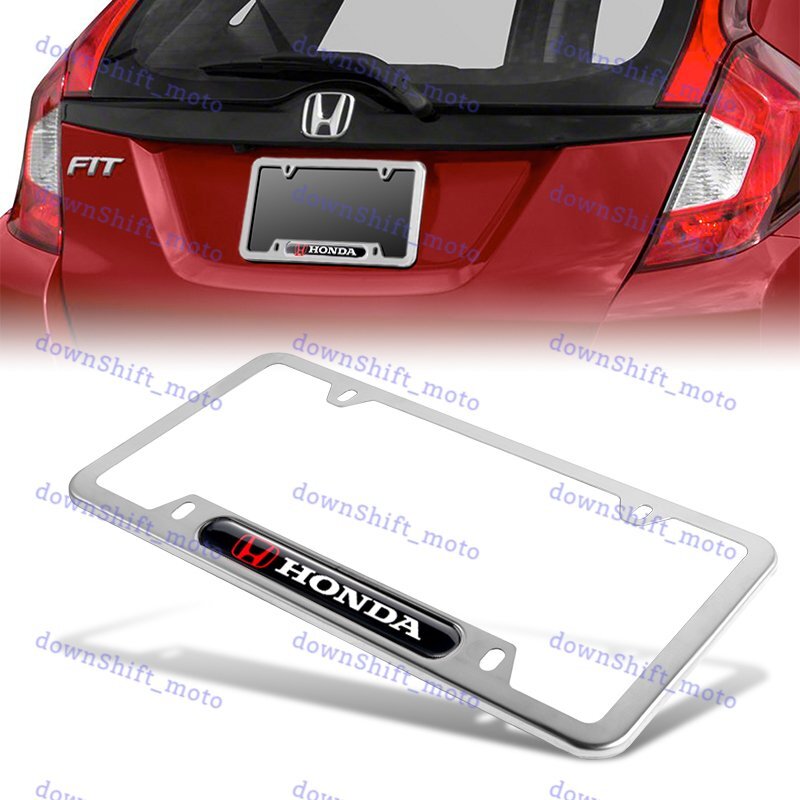 For 1PCS HONDA LOGO Black Silver Metal Stainless Steel License Plate Frame New