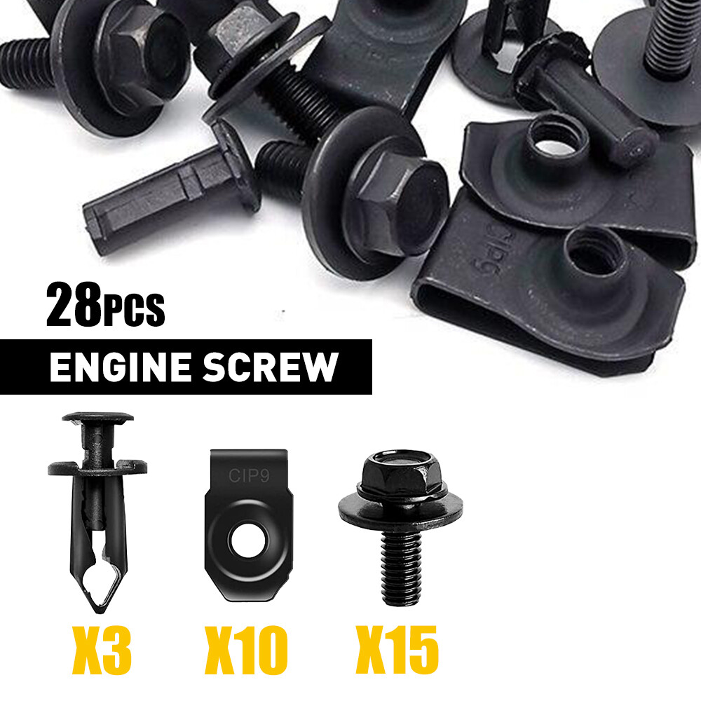 28pc Car Engine Splash Shield Bumper Hardware Kit Body Bolt Screw nut Clip Rivet