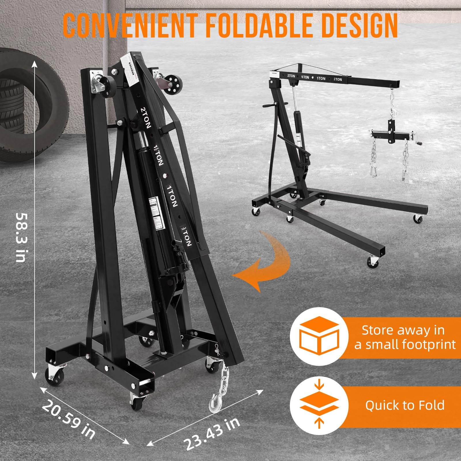 🚩2 Ton Steel Folding Engine Hoist with Lever Hydraulic Cherry Picker Engine Hoi