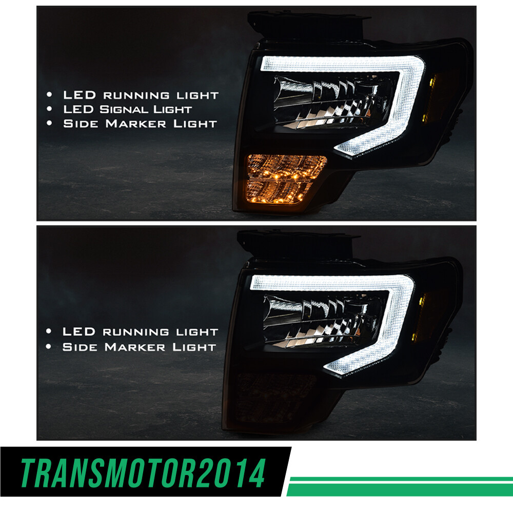 Fit For 2009-2014 Ford F150 F-150 Truck LED DRL Projector Headlights Left+Right
