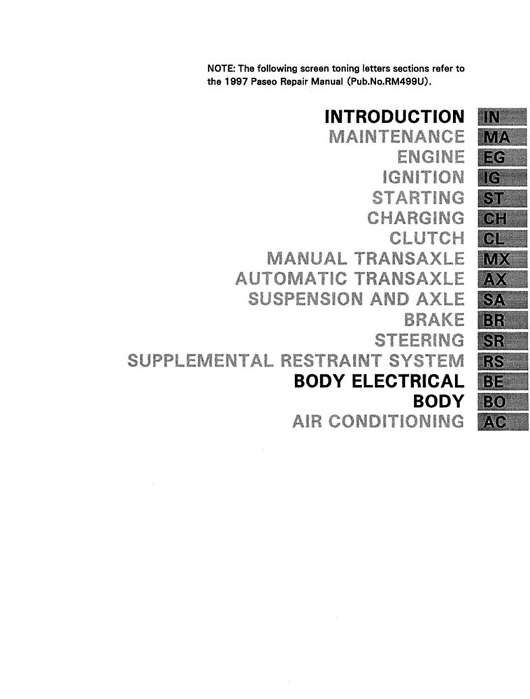 1997 Toyota Paseo Convertible Supplement Shop Service Repair Manual Book OEM
