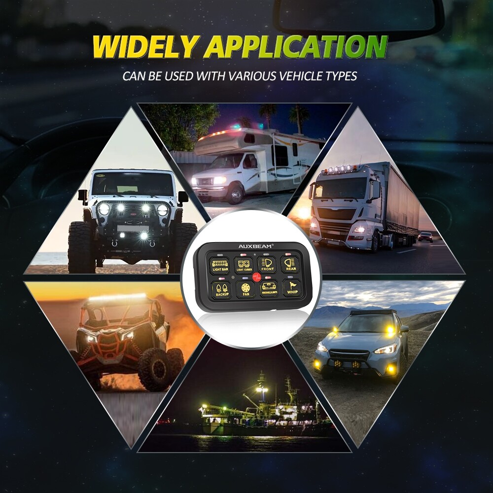 AUXBEAM AR-800 8 Gang RGB Switch Panel Circuit Control bluetooth for Ford Toyota
