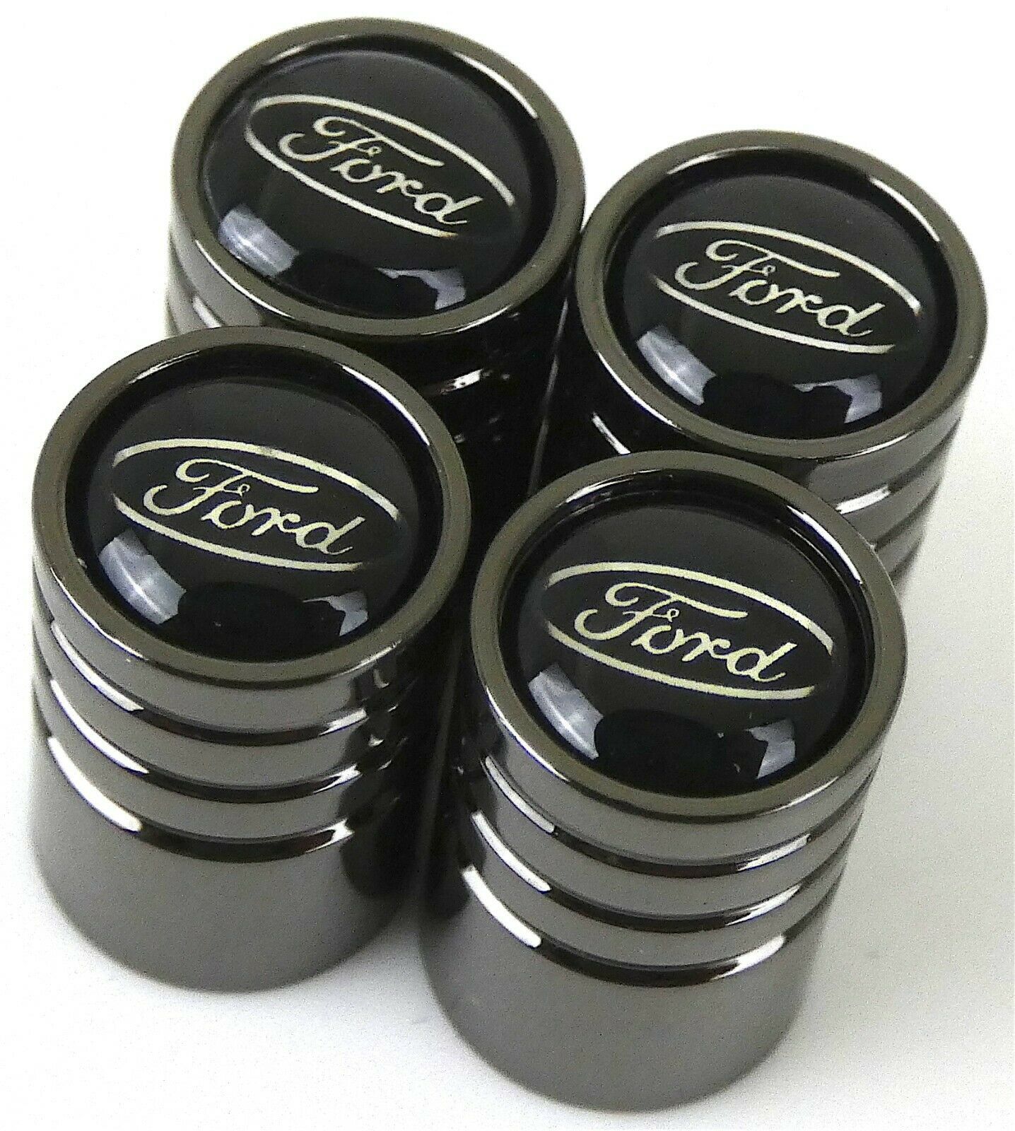 4 Ford Tire Valve Stem Caps For Car, Truck Universal Fitting Metallic Black