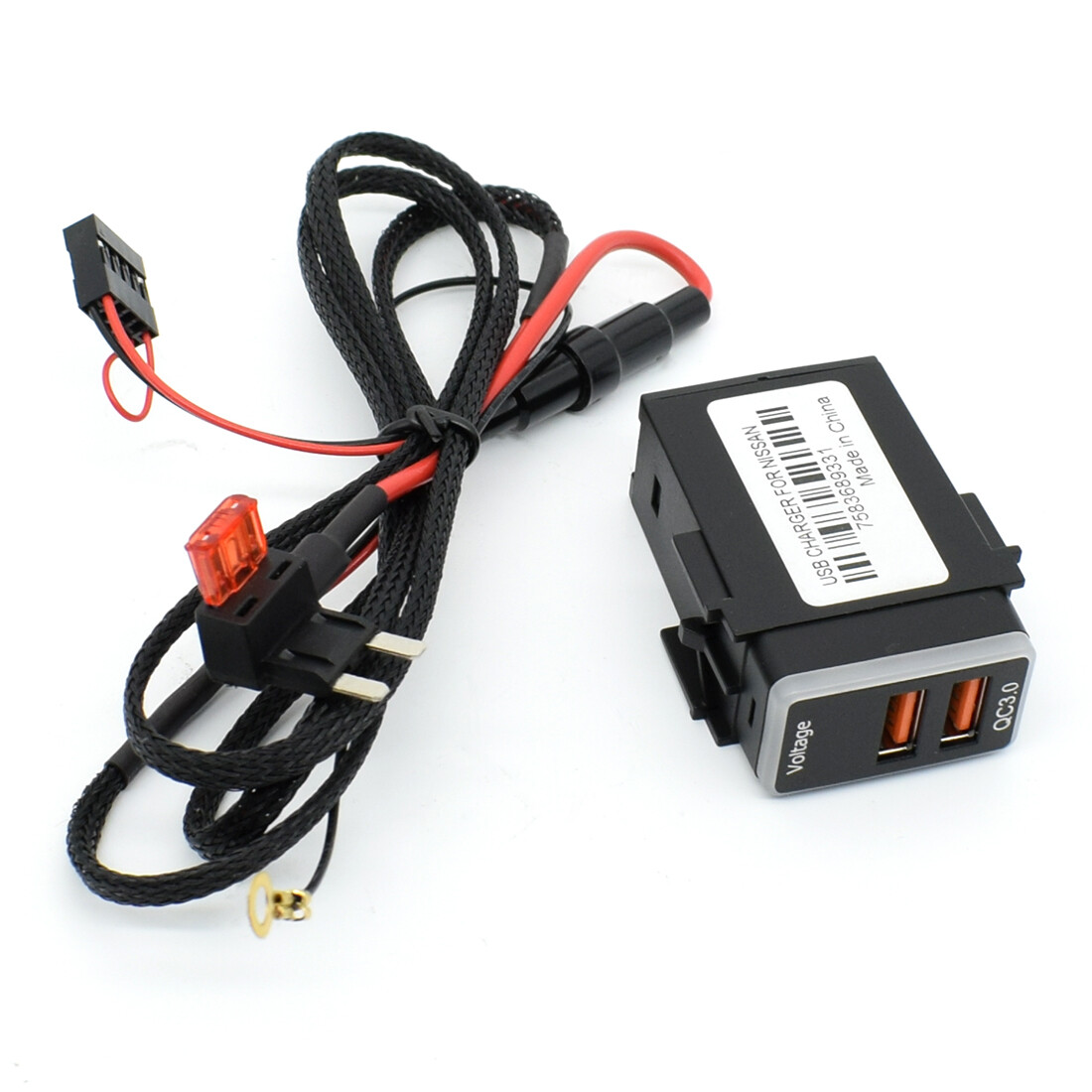 2 USB Phone Car Charger Adapter QC3.0 Fast Charging Digital Voltmeter For Nissan
