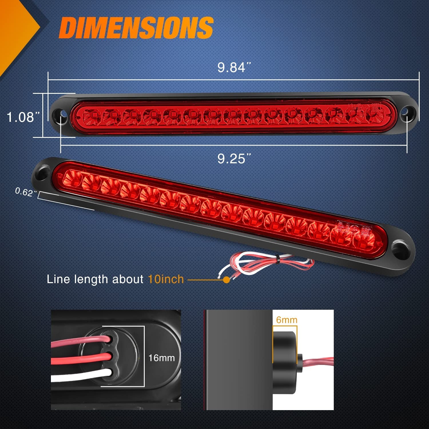 10″ LED Red Trailer Light Bar 2PCS | Waterproof Stop Turn Tail Lights for Truck,