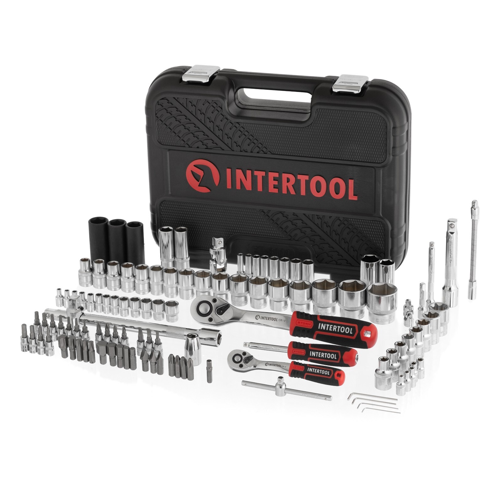 INTERTOOL 111pc 1/4″ and 1/2″ Ratchet Socket Wrench and Bit Set ET08-8111