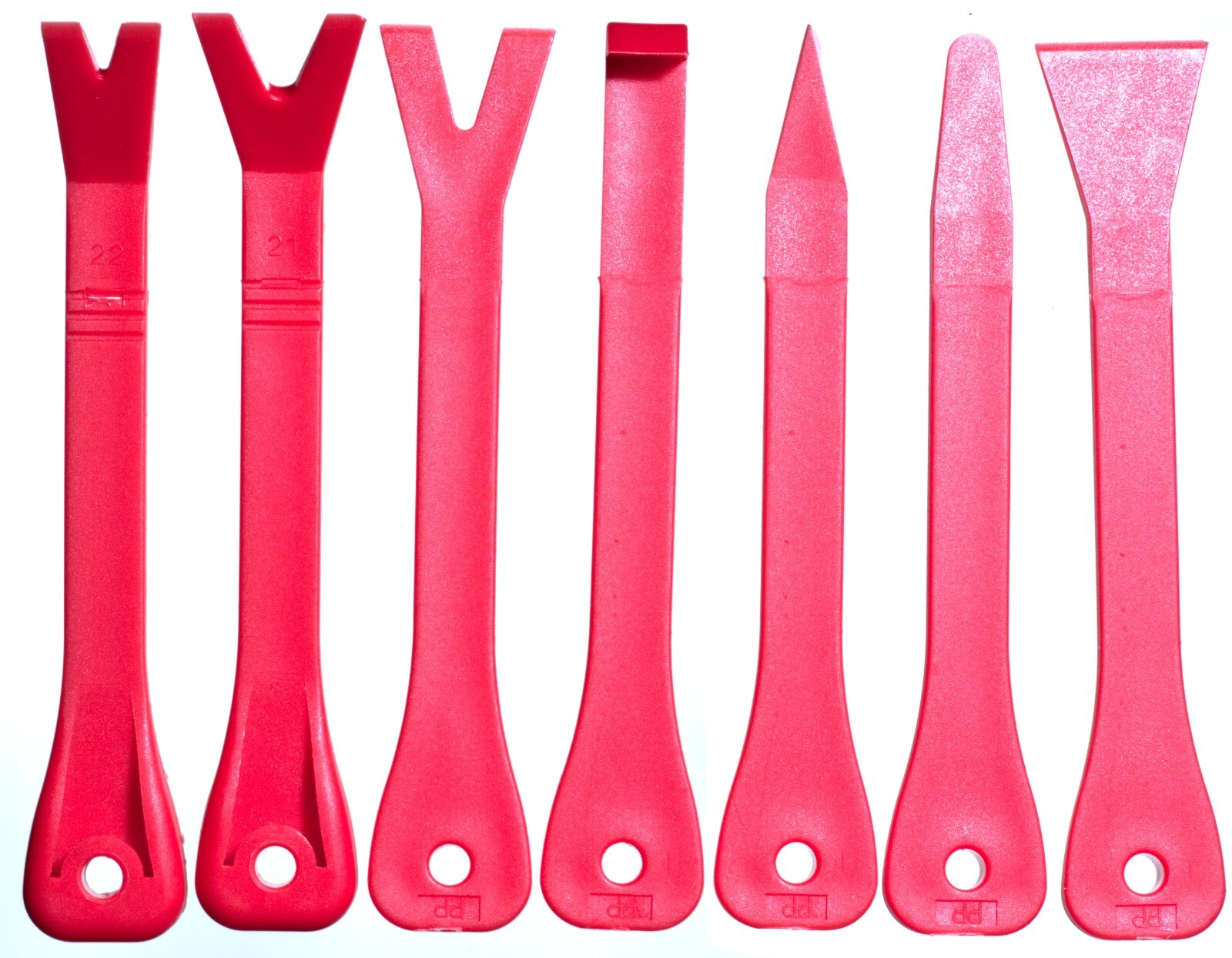 7 Piece Assorted 7in. Molded Red Plastic Interior Car Trim Remover Pry Bar Set