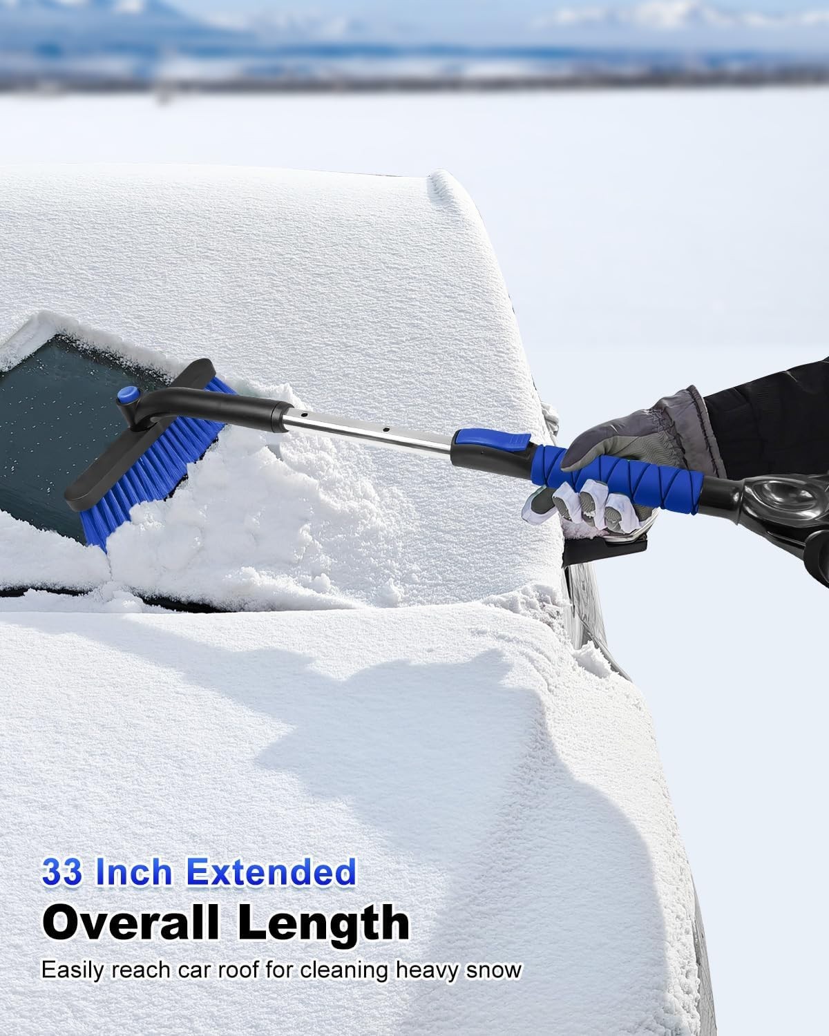 Lightweight Extendable 2-in-1 Snow Brush & Ice Scraper – 33 Inch with Soft Grip