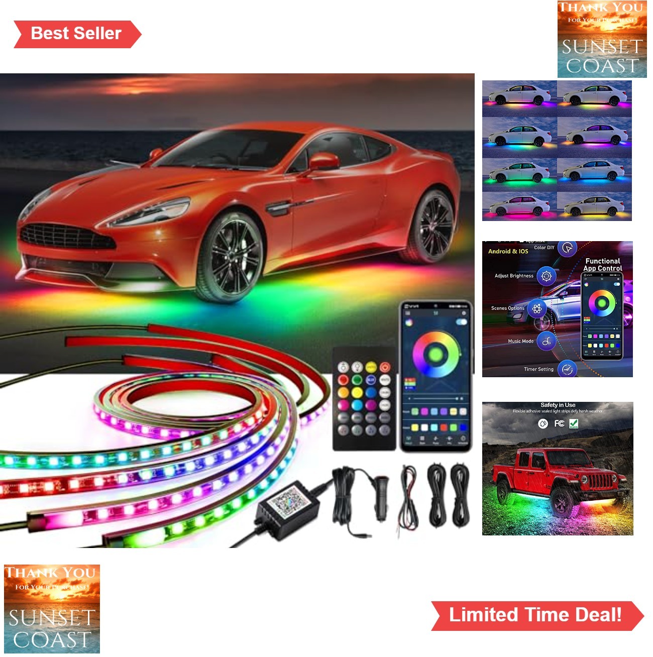 Underglow Kit RGB IC Car Lights Dream Color 213 Scene Modes App Remote Music